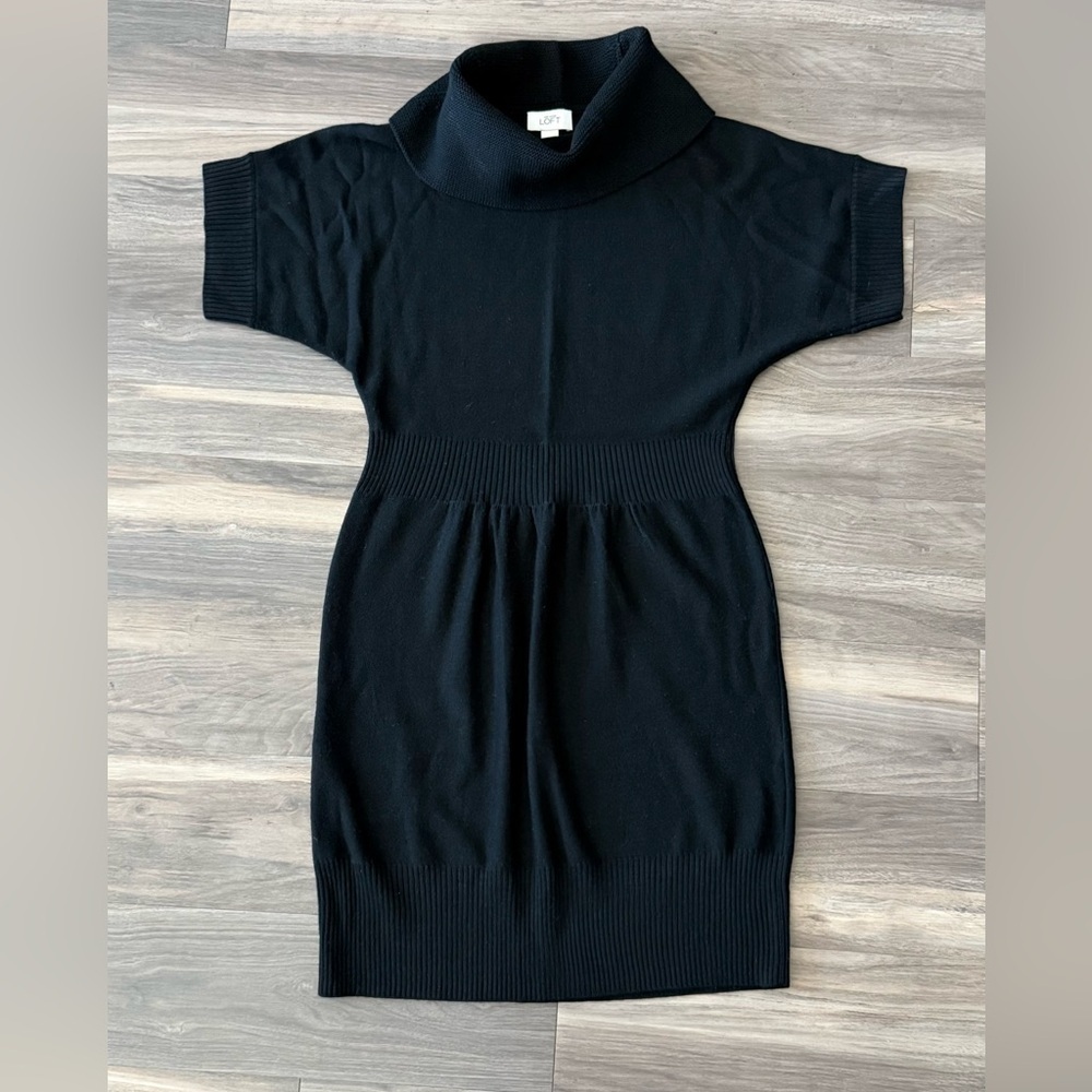 LOFT Black Cowl-Neck Sweater Dress Size L
